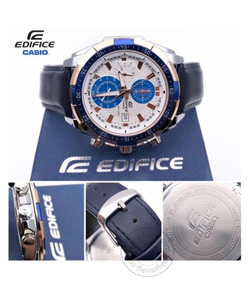 Chronograph Blue White Men's Leather Watch 539L-7CV