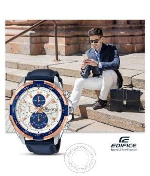 Casio Edifice Chronograph Blue White Men's Leather Watch 539L-7CV