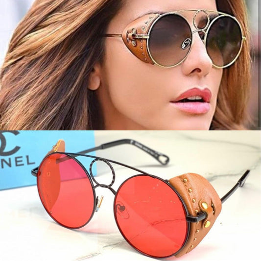 Red Color Glass Men's Women's Sunglass With Golden Frame For Men Women's Red Design Stick Gift Sunglass- Classy Look Sunglass CHA-99