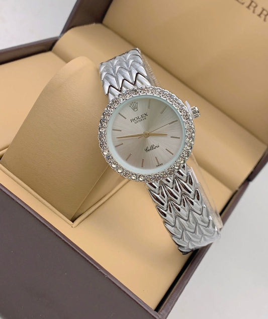 Cellini Qurtz Movement White Silver & Silver Dial Vintage Braclet Watch Women Or Girls - Best Watch For Causal Use RLX-7190