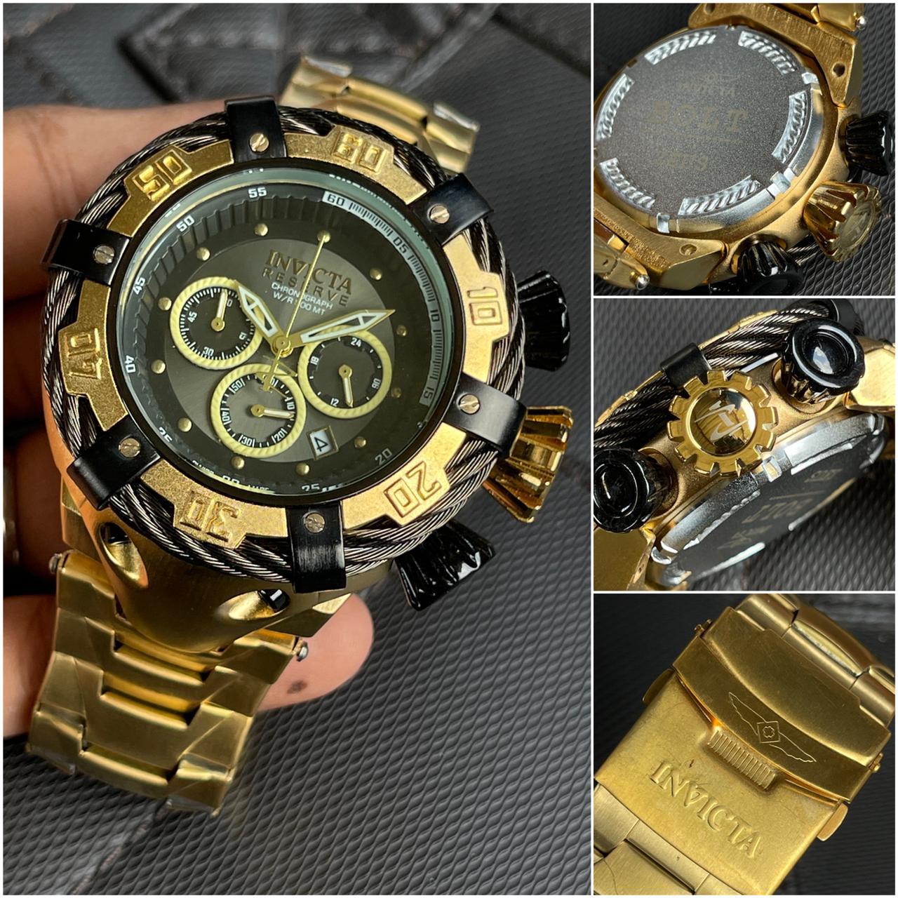 Invicta Reserve Mens Thunder Bolt Golden Black Quartz Chronograph Gold Men's Watch For Gift INC-21353