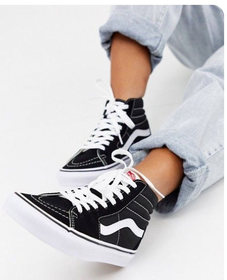 Vans Unisex Sk8-Hi Leather Sneakers Black/White For Men's Or Women's