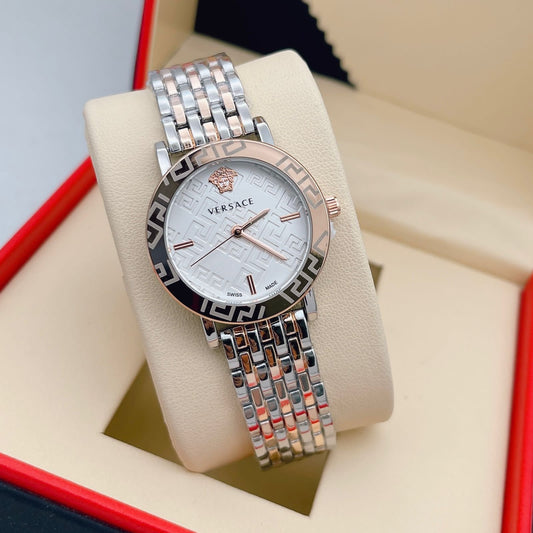 Branded Multi Color Strap New Stylish Women's Watch For Women And Girls White Dial Stainless Steel Watch _VER-8087