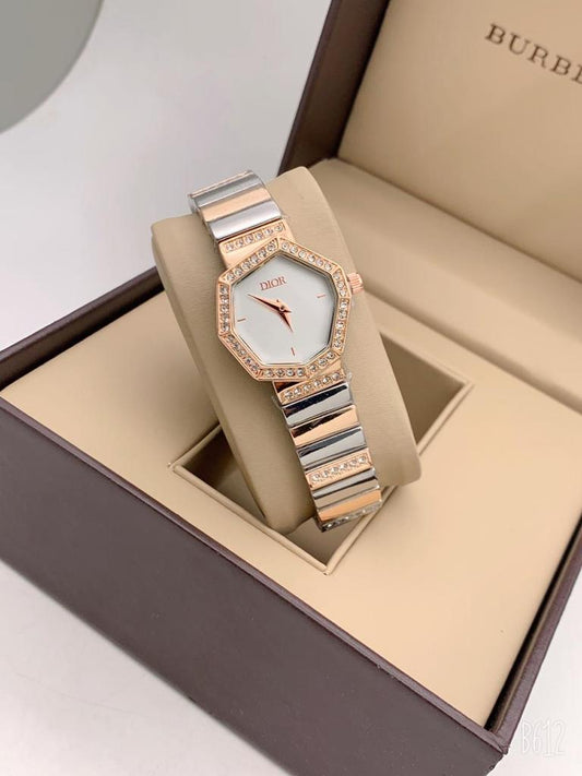 Designer Quartz Swiss made DR-203 Watch With White Dial Rose Gold Cover Multicolor Strap And Braclet Design Watch for Women and Girls Vintage Collection- Best Gift