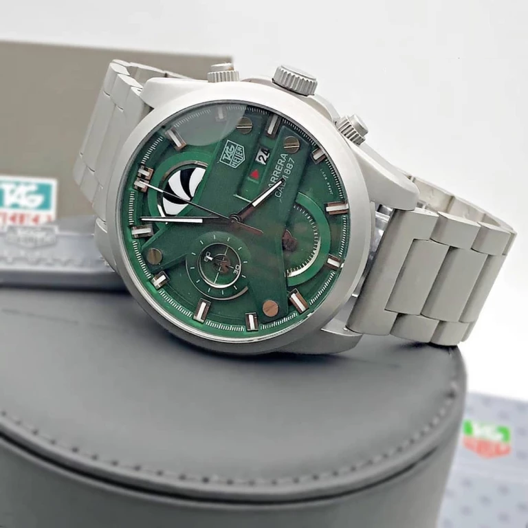 Tag Heuer Grand Carrera Cr7 1887 Green Chronograph Multi Dial Stainless Steel Th-Slv-Grn Men's Watch For Man - Gift