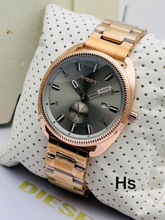 Chronograph Dated Watch With Rose Gold Stainless Steel Watch, DZ-000573 Full Dark Grey Dial Watch For Men And Women's OR Girls