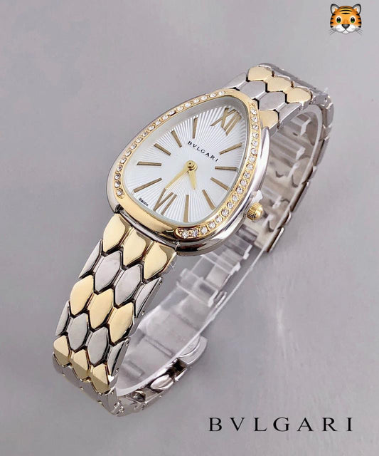 Branded Analog Watch With Silver Metal Case & Strap Watch With White Dial Designer Gold Multicolor Strap Watch For Girl Or Woman-Best Gift Date Watch- BV-103455