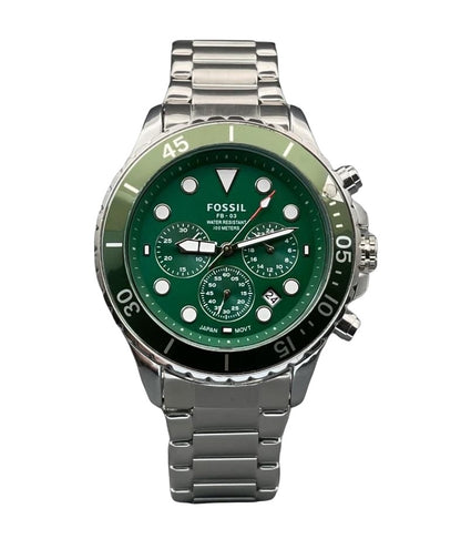 Fossil Green Dial Chronograph Mens Watch FB-03 Formal Casual Steel Watch For Men