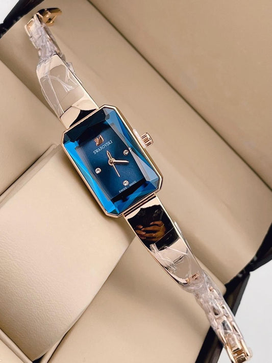 Designer Quartz Swiss made SW-9008 Watch With Blue Dial Rose Gold Stainless steel Bracelet Watch for Women and Girls Vintage Collection- Best Gift