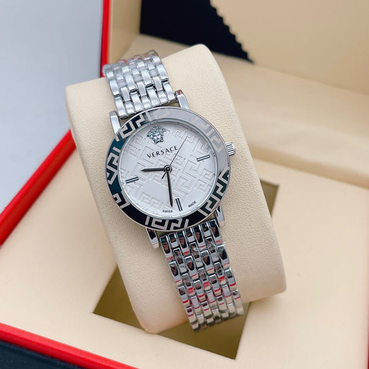 Branded Multi Color Silver Strap New Stylish Women's Watch For Women And Girls White Dial Stainless Steel WatchVER-8084