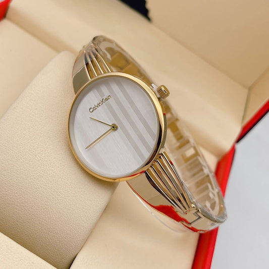 Qurtz Movement Drift Gold Watch And Stainless Steel Gold Strap White Dial Braclet Watch for Women's or Girls_ CK-K6S2N119