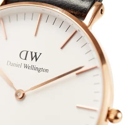 Daniel Wellington Analog Leather Strap White Color Dial Watch With Gold Case And Strap For Men's Watch DW-00100014 Dial - Best Watch for Casual Use