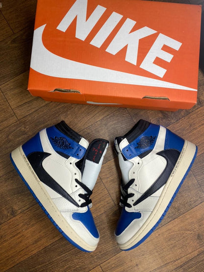 Fragment Design x Travis Scott x Air Jordan 1 Retro High OG SP Sail Black Military Blue DH3227-105