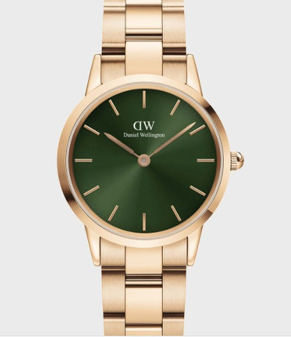 Daniel Wellington Analog Stainless Steel Strap Green Color Dial Watch With Rose Gold Case And Strap For Women's Watch DW-1201 Dial - Best Watch for Casual Use