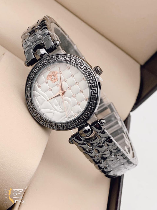 Black New Stylish Branded Women's Watch For Women And Girls White Dial-Best Gift VER-336