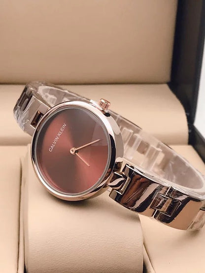 Qurtz Movement Drift Rose Gold Watch And Stainless Steel Rose Gold Strap Brown Dial Braclet Watch for Women's or Girls_ CK-115