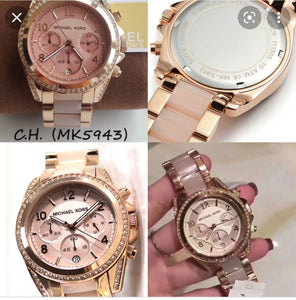 MK Chosmogragh Watch Rose Gold Case Pink Dial Multicolor Strap Watch For Women's MK-5943