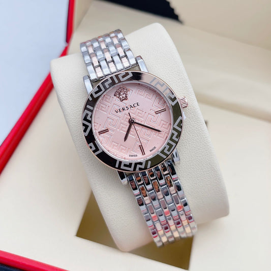 Branded Multi Color Strap New Stylish Women's Watch For Women And Girls Rose Pink Dial Stainless Steel Watch _VER-8088