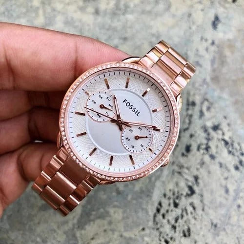 Analog Watch Es4264-White Stainless Steel Strap With Rose Gold Color Strap And White Dial Color Women's Or Girls Watch - Best Gift