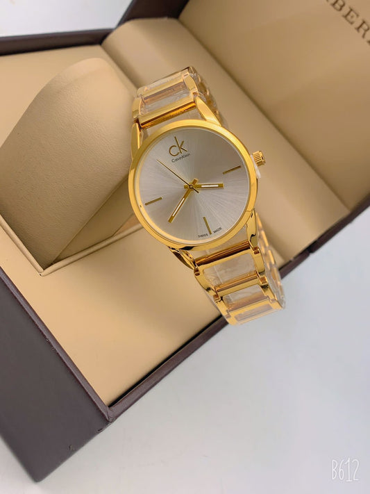 White Dial With Stainless Steel Gold Strap Design Watch For Women's Chronographs Date Watch For Girl or Woman CK-8761