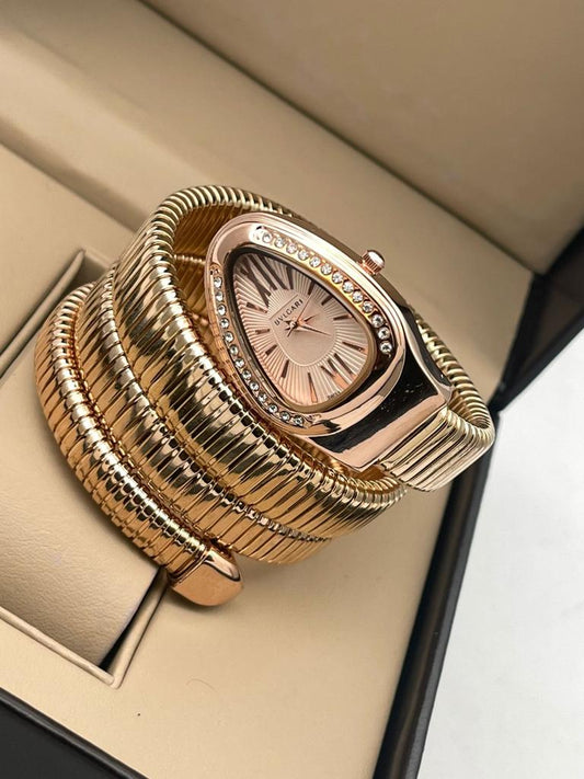 Serpenti Tubogas Analog Watch With Rose Gold Color Stainless Steel Case & Strap Watch With Rose Gold Gilter Opaline Dial Designer Bracelet Strap Double Spiral Watch BV-101824