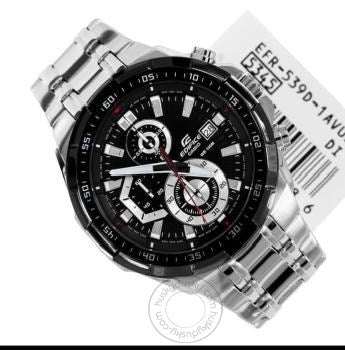 Casio Edifice Chronograph Black Dial Silver Strap Men's Watch EFR 539D 1AVUDF