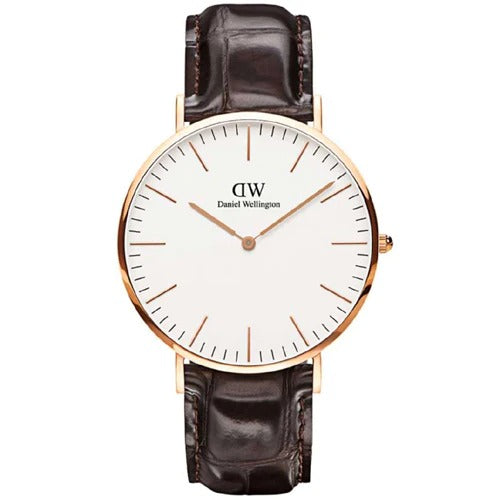 Daniel Wellington Analog Leather Strap White Color Dial Watch With Gold Case And Strap For Men's Watch DW-00100014 Dial - Best Watch for Casual Use