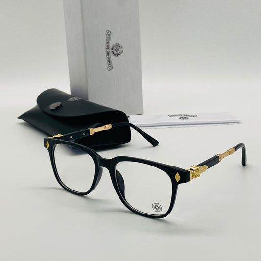 Unisex Optical Eyeglass Transparent Glass With Gold And Black Stick Color Frame In For Man Women In Black Color - Best Gift Cb-127