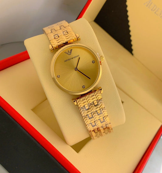 Latest Design Watch Gold Dial & Golden Color Design Strap For Women and Girls Watch -Best Gift Ever AR-7054