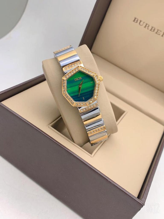 Designer Quartz Swiss made DR-210 Watch With Green Dial Gold Cover Multicolor Strap And Braclet Design Watch for Women and Girls Vintage Collection- Best Gift