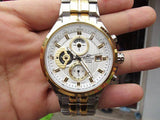 Casio Edifice Chronograph Men's Watch With Silver Gold Color & Stainless Steel Strap ED426