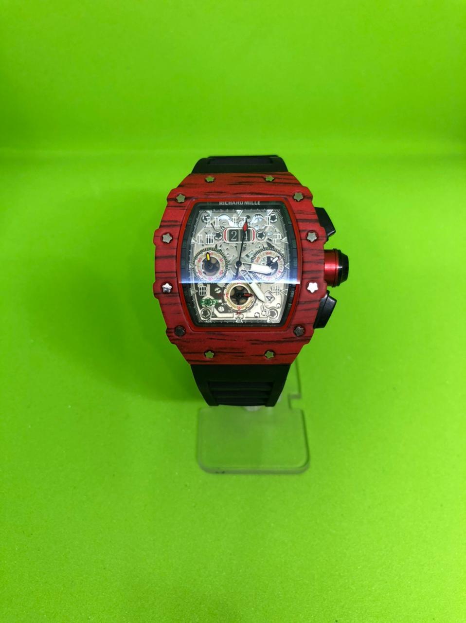 Richard Mille Chronograph Black Strap Wooden Design Case Multi Color Dial Men's Watch For Man Date Gift Watch RM50-100