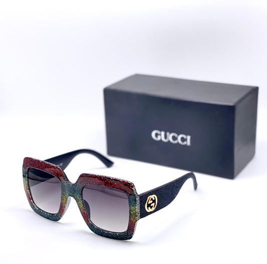 Branded Black Color Transparent Shade Glass With Multicolor Frame Square Oversized Men's Women's Sunglass For Men's Woman Or Girl Gg0083S-Rubber Glitter Oversized Sunglasses