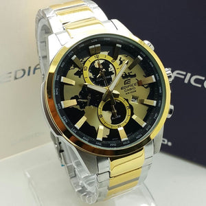 Casio Edifice Chronograph Gold Black World Design Dial Gold Silver Metal Men's Watch EFR-311-best Gift