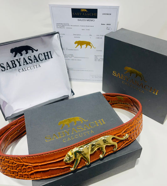 SABYASACHI Premium Quality Casual Belt In Orange Color crocodile Skin Design Belt For Women's Or Girl's Belt With A Brand Box SS-B-04 -Best For Casual Use