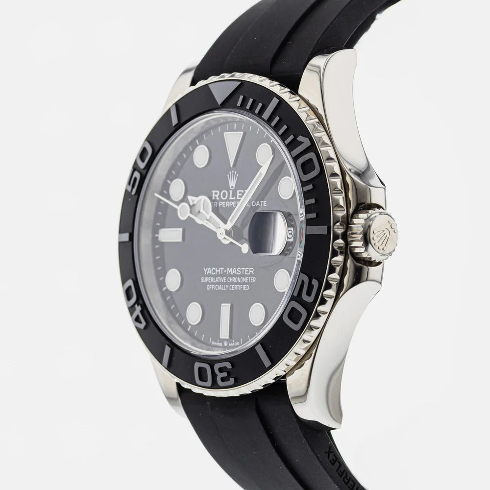 Rolex Yacht-Master Analog Black Dial Ceramic Bezel In Silver Color Oysterflex Silicon Bracelet Men's Watch For Man Rlx-M268656