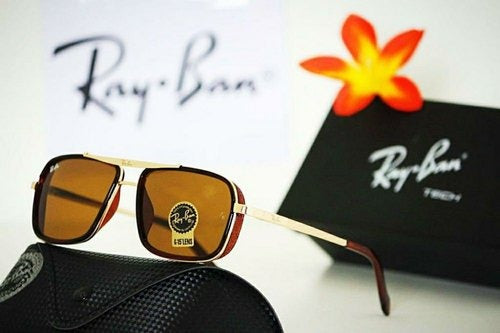 Sunglass RB-671 Brown color sunglass with golden Color Case And Black Stick Unisex Retro Square Sunglass - Best Unisex Sunglass