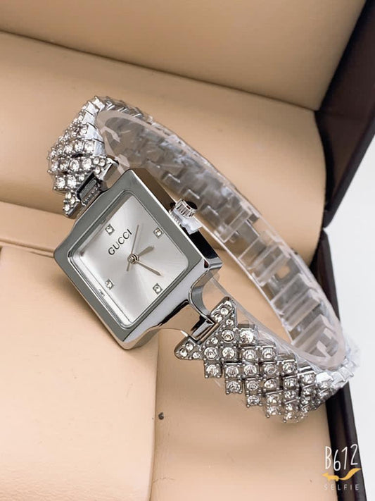 Watches Silver Color Watch With Diamond Strap For Woman Or Girl White Dial Bracelet Watch For Girls OR Women's Gift Watch GC-402