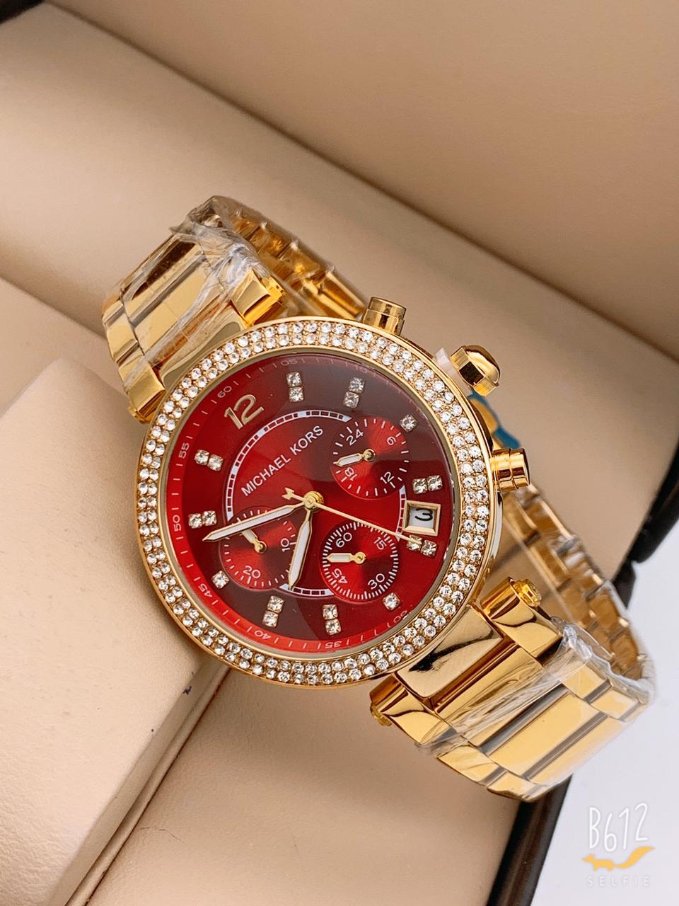 Diamond Case Red Dial Women's Watch For Woman Or Girl Gift Watch MK-GLD-RED