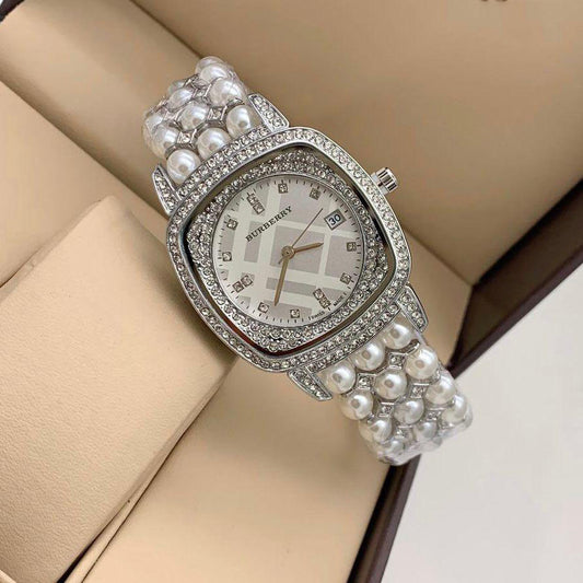 Premium Quality Heritage Silver Color Watch With White Diamand Dial And Case With Dated Swiss Rare 38mm Women Wrist Braclet Watch- Best Watch Ever For Women Or Girls BB-9046