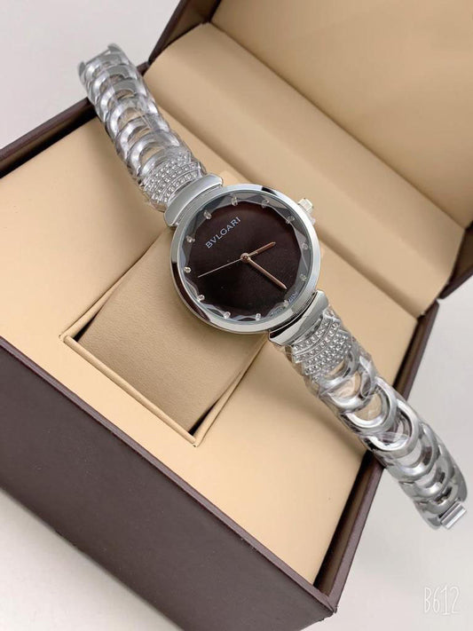 Branded Analog Watch With Silver Color Metal Case & Silver Strap Watch With Black Dial Designer Strap Watch For Girl Or Woman-Best Gift Date Watch- BV-83