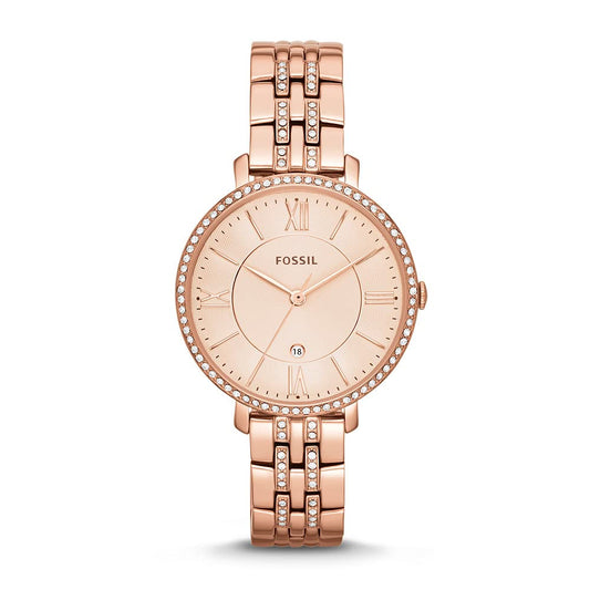 Fossil Rose Gold Metal Diamond Strap Watch For Women's ES-1567 Design White Dial For Girl or Woman Best Gift Date Watch