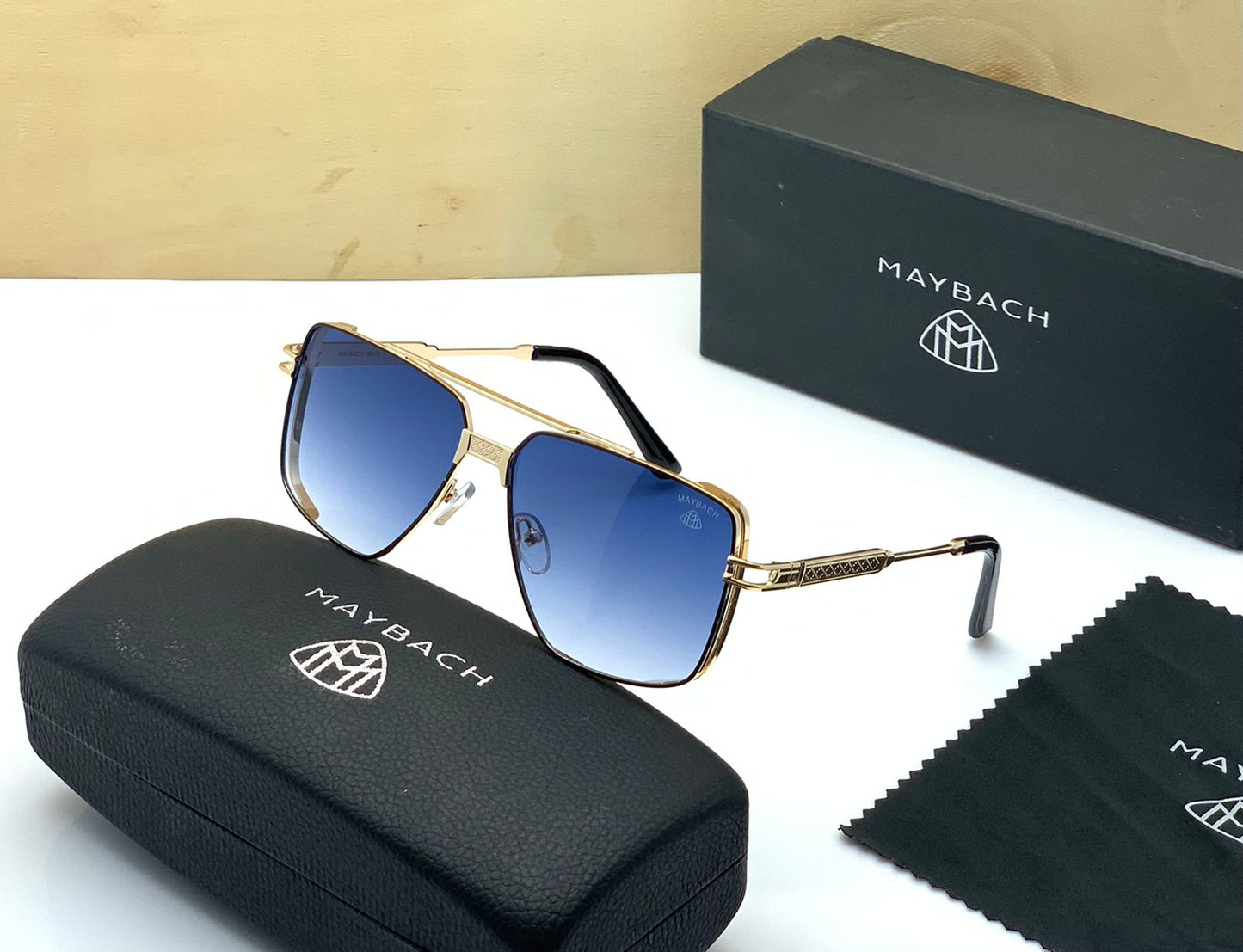 Blue Glass With Over Size Square Frame Men's Women's Sunglass For Man Women Or Girl Blue Shade lens And Gold Frame Gift Sunglass MB-678