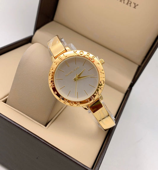 Quartz Womens MK-4629 (Bangle) Watch For Girl Or Woman White Dial Gold Strap Watch- Best For Casual Use