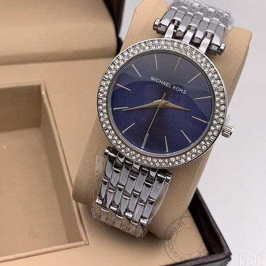 Blue Dial Women's Watch For Girl Or Woman Mk066 Silver Strap Best Gift Watch