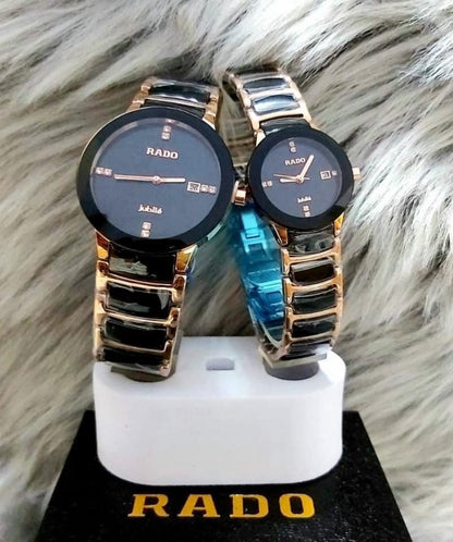 Rado Ceramic White Couples Dated Black Dial Color Black Ceremic Multicolor Strap RD-CPL-12 Luxury Watch For Couples Watch- Best For Couples