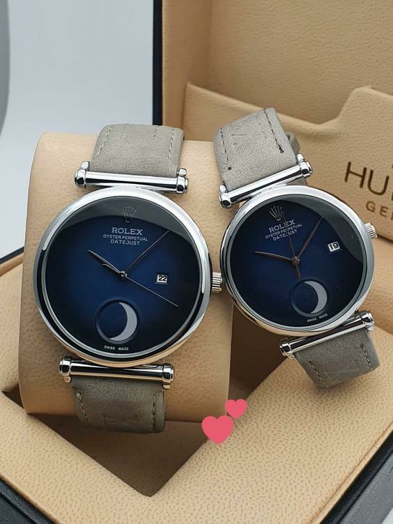 Analog Perpetual Grey Leather Watch For Couple Rlx-Cpl-656 White Dial Silver Case Best Gift Watch Ever