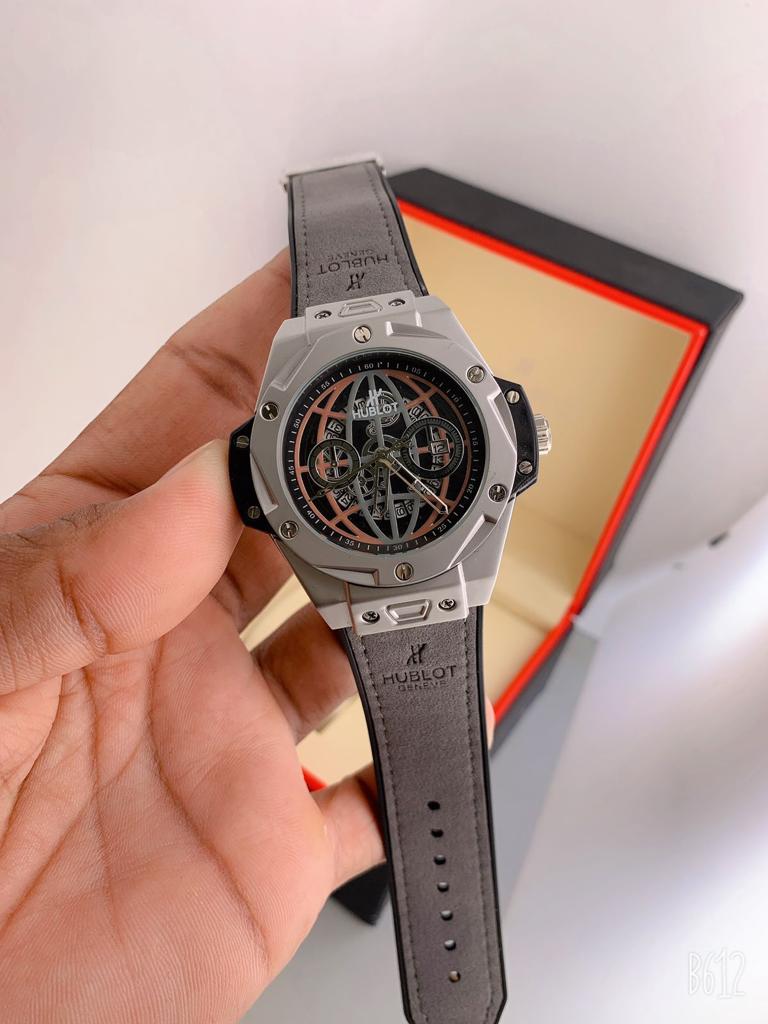 Hublot Big Bang Unico Sang Bleu Grey Magic Dial Case Watch With Black Color Dial And Grey Leather Strap Dated Watch_HB-B1218