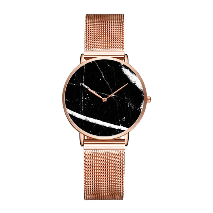 Rose Gold Black Luxury Women Watch