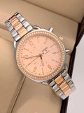 Q Hybrid Women's Watch For Girl Or Woman Es543 Rose Gold Dial Metal Silver Gold Strap - Best Gift